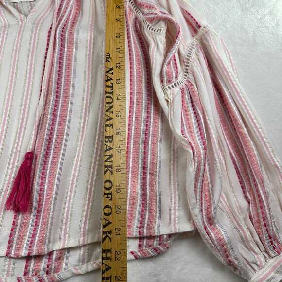 Allison New York Womens Striped Long Bell Sleeve Boho Top Tassels Crochet Artzy - Picture 11 of 16